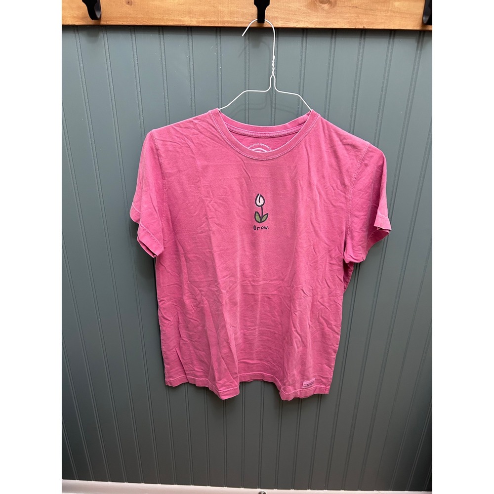 Life is Good Womens Pink Grow Tulip Graphic T-Shirt Short Sleeve Size L